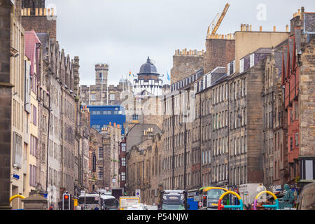 Looking up the Royal Mile to the camera obscura and Edinburgh Castle. Stock Photo