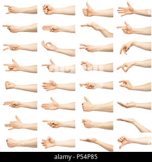 Multiple male caucasian hand gestures isolated over the white background Stock Photo