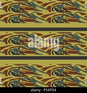Camouflage pattern background seamless vector illustration. Classic military clothing style. Camo repeat texture shirt print. Khaki brown black olive  Stock Vector
