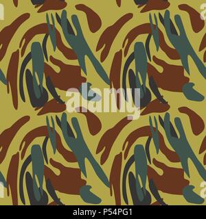 Camouflage pattern background seamless vector illustration. Classic military clothing style. Camo repeat texture shirt print. Green brown khaki yellow Stock Vector