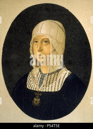 Isabel I de Castilla, llamada la Católica (1451-1504). Copia de una pintura de Rincón. Stock Photo