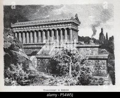 Historia Antigua. Las siete maravillas del mundo antiguo. El templo de Artemisa en Éfeso. Grabado alemán de 1886. Stock Photo