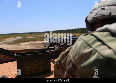 A Soldier from Alpha Company, 703rd Brigade Support Battalion, 2nd Infantry Brigade Combat Team, 3rd Infantry Division engage targets with an M240B machine gun May 9th, 2017 at Fort Stewart, Ga. Stock Photo