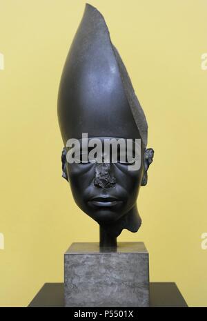 Amenemhat III. Pharaoh of the Twelfth Dynasty of Egypt. He ruled from c.1860 BC to c.1814 BC. Bust. Greywacke. C. 1842-1795 B.C. Middle Kingdom. Carlsberg Glyptotek Museum. Copenhagen. Denmark. Stock Photo