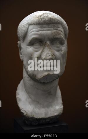 Maximinus Thrax (c. 173-238), also known as Maximinus I. Roman Emperor from 235 to 238. Bust. Marble. Carlsberg Glyptotek Museum. Copenhagen. Denmark. Stock Photo