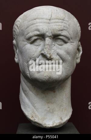 Vespasian (Titus Flavius Vespasianus) (9-79). Roman Emperor (69-79). Founder of the Flavian dynasty. Bust. Marble. 70 A.C. From Naples. Carlsberg Glyptotek Museum. Copenhagen. Denmark. Stock Photo