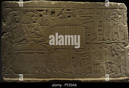 Egyptian Art. False-door of the Official Dedu-hekenu. From Sakkara. Limestone. 6th Dynasty, c.2290-2150 BC.  Old Kingdom. Relief. Ny Carlsberg Glyptotek. Copenhagen. Denmark. Stock Photo