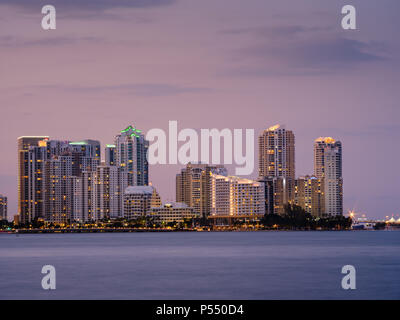 MIAMI, FLORIDA - CIRCA APRIL 2017: View of Biscayne Bay and Brickell Key from Key Biscayne in Miami Stock Photo