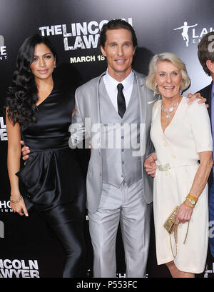 Matthew McConaughey, Camila Alves, Kay, mom   at The Lincoln Lawyer Premiere at the Arclight Theatre In Los Angeles.a  Matthew McConaughey, Camila Alves, Kay, mom  01 ------------- Red Carpet Event, Vertical, USA, Film Industry, Celebrities,  Photography, Bestof, Arts Culture and Entertainment, Topix Celebrities fashion /  Vertical, Best of, Event in Hollywood Life - California,  Red Carpet and backstage, USA, Film Industry, Celebrities,  movie celebrities, TV celebrities, Music celebrities, Photography, Bestof, Arts Culture and Entertainment,  Topix, vertical,  family from from the year , 201 Stock Photo