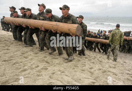 Calif. (May 10, 2017) Basic Underwater Demolition/SEAL students participate in a team building exercise. The training takes place at the Naval Special Warfare Basic Training Command in Coronado, Calif. Stock Photo