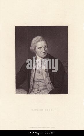 Captain James Cook (1728-1779), British explorer, navigator and cartographer.. . Engraved on steel by E. Sciven from a portrait in oils by Nathaniel Dance from Charles Knight's 'Gallery of Portraits' 1835. Stock Photo