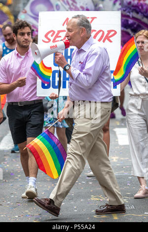 New York, USA, 24 June 2018. New York Senator Chuck Schumer participates in the New York City Pride Parade 2018.  Photo by Enrique Shore Credit: Enrique Shore/Alamy Live News Stock Photo