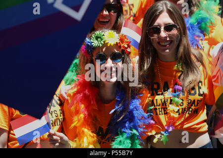 San Francisco, USA. 24th June, 2018. People march in the Pride Parade in San Francisco, the United States, on June 24, 2018. Credit: Liu Yilin/Xinhua/Alamy Live News Stock Photo