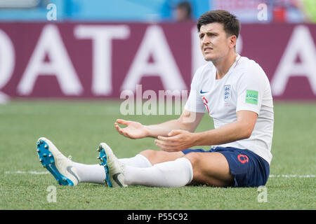Harry MAGUIRE (ENG) sits on the pitch and is frustrated, frustrated, late-rateed, disappointed, showered, decapitation, disappointment, sad, full figure, England (ENG) - Panama (PAN) 6: 1, preliminary round, group G, game 30, on 24.06.2018 in Nizhny Novgorod; Football World Cup 2018 in Russia from 14.06. - 15.07.2018. | usage worldwide Stock Photo
