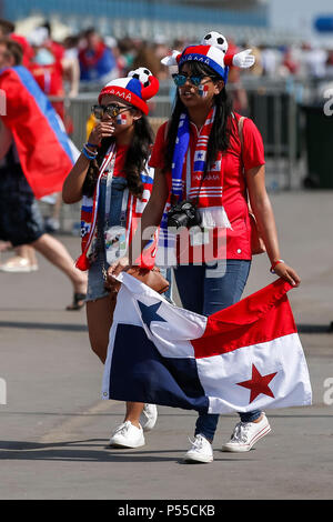 Panama fans before the 2018 FIFA World Cup Group G match between England and Panama at Nizhny Novgorod Stadium on June 24th 2018 in Nizhny Novgorod, Russia. (Photo by Daniel Chesterton/phcimages.com) Stock Photo