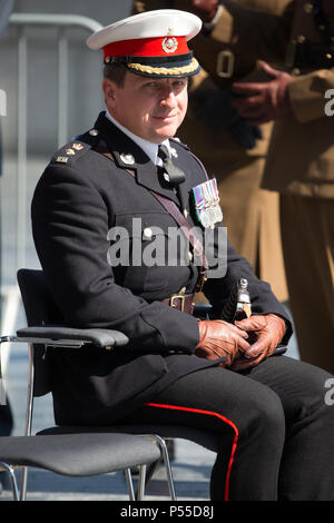 London,UK,25th June 2018,The Mayor of London, Sadiq Khan and Chairman of the London Assembly, Tony Arbour welcomed members of the British Armed Forces, cadets, veterans and representatives from various military charities and welfare organisations today for a Armed Forces Day flag raising ceremony at City Hall. Credit: Keith Larby/Alamy Live News Stock Photo