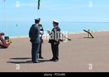 Llandudno, Wales. 25th June 2018.  The Royal engineers delivering the flag for the official  start of  the celebrations of  armed forces day in Llandudno, Credit: michael clarke/Alamy Live News Stock Photo