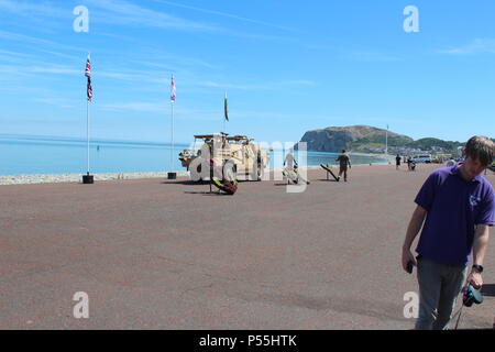 Llandudno, Wales. 25th June 2018.  The Royal engineers delivering the flag for the official  start of  the celebrations of  armed forces day in Llandudno, Credit: michael clarke/Alamy Live News Stock Photo