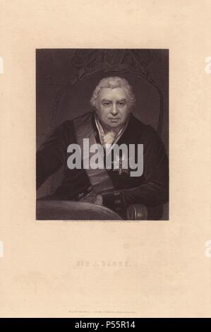 Sir Joseph Banks, 1st Baronet, GCB, PRS (1743–1820), English naturalist, botanist and explorer. . . Original oil portrait by Thomas Phillips shows Banks wearing the insignia of the Order of the Bath, engraved on steel by Wagstaff from Charles Knight's 'Gallery of Portraits' 1835. Stock Photo