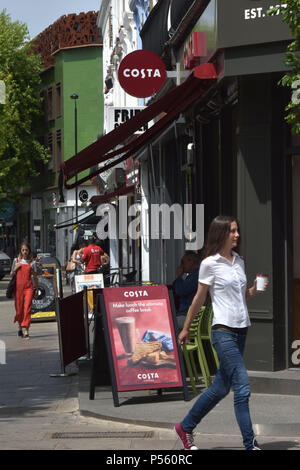 A branch of the coffeehouse, Costa Coffee on Chalk Farm Road, Camden, North London. Stock Photo