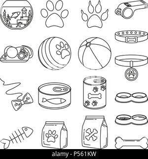 Line art black and white 18 pet shop elements Stock Vector
