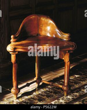 Antoni Gaudi Stool, 1904. Casa Calvet. Modernism. Barcelona. Stock Photo