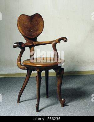 Desk chair by Antoni Gaudi, 1905-1907. Casa Calvet. Barcelona. Stock Photo