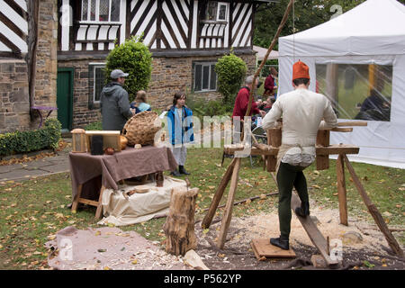 Sheffield, UK - Oct 7 : Knights in Battle Medieval Society host a medieval fayre on 7 Oct 2017 at The Bishops House, Meersbrook Park Stock Photo