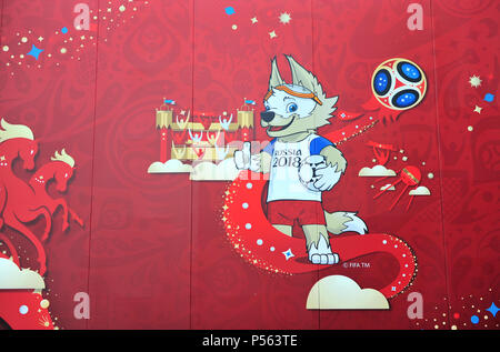 MOSCOW, RUSSIA - JUNE 21: Official mascot of FIFA world cup 2018 in Moscow, Russia on June 21, 2018. Stock Photo