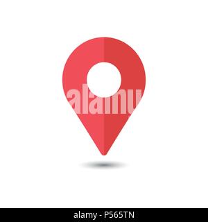 Red Pin location icon. iconic symbol, on transparency grid.  Vector Iconic Design. Stock Vector