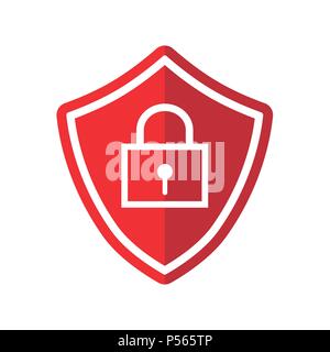 Key lock with Shield icon, red color flat icon, for security concept - Vector iconic Design Stock Vector