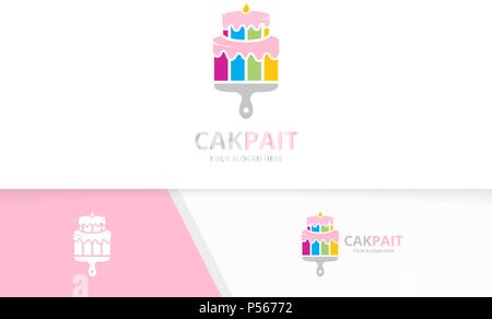 Vector cake and brush logo combination. Pie and paintbrush symbol or icon. Unique cupcake and print logotype design template. Stock Vector