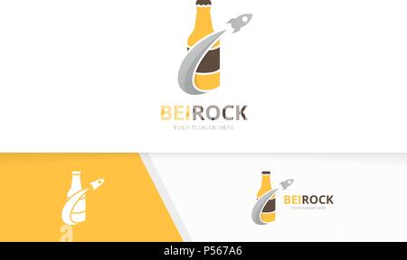 Vector bottle and rocket logo combination. Beer and airplane symbol or ...