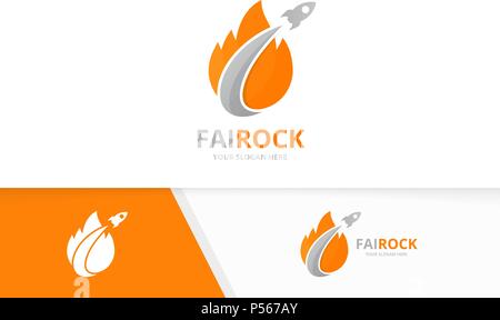 Vector fire and rocket logo combination. Flame and airplane symbol or icon. Unique torch and flight logotype design template. Stock Vector