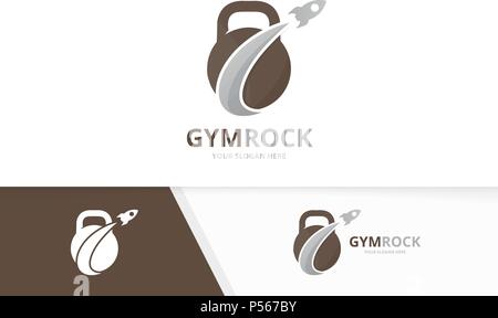 Vector sport and rocket logo combination. Gym and airplane symbol or icon. Unique fitness and flight logotype design template. Stock Vector