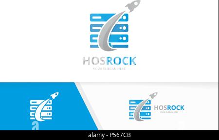 Vector host and rocket logo combination. Server and airplane symbol or icon. Unique data and flight logotype design template. Stock Vector