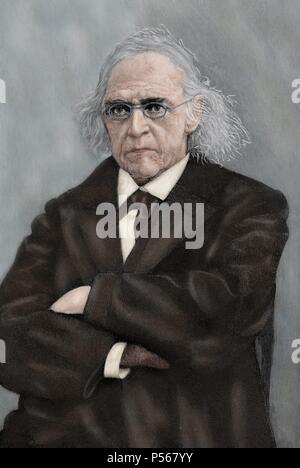 Theodor Mommsen (1817-1903). German jurist and historian. Nobel Prize in Literature in 1902. Engraving, early 20th century. Colored. Stock Photo
