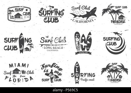 Set of retro vintage badges and labels. For web design, mobile and application interface, also useful for infographics. Surf club and surf school desi Stock Vector