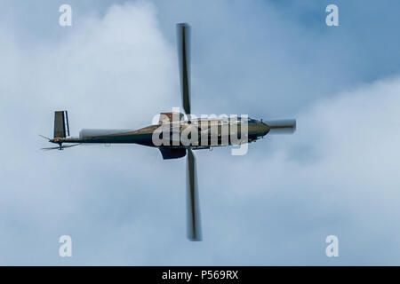Aerospatiale Eurocopter AS 332 Super Puma helicopter of the Swiss Air Force during aerobatic display Stock Photo