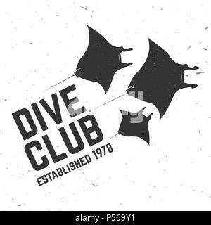 Divie club. Vector illustration. Concept for shirt or logo, print, stamp or tee. Vintage typography design with black manta silhouette. Stock Vector