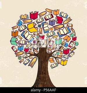 Education tree concept. Book icons for back to school design or class learning illustration. EPS10 vector. Stock Vector