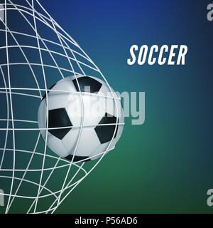 Soccer game match goal moment with ball in the net. Vector illustration isolated on blur background Stock Vector
