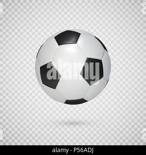 Soccer ball isolated on transparent background. Black and white classic leather football ball.  Vector illustration Stock Vector