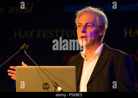 ROB PENHALLURICK, language  and linguistics expert, author of Studying Dialect . Academic at Swanasea University,    Talking  at the 2018 Hay Festival of Literature and the Arts.  The annual festival  in the small town of Hay on Wye on the Welsh borders , attracts  writers and thinkers from across the globe for 10 days of celebrations of the best of the written word, political though  and literary debate Stock Photo