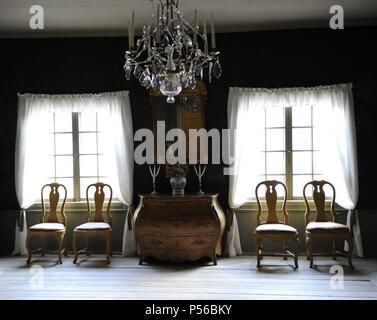 Finland. Turku. Qwensel House. Bourgeois housing from the autarchic times. Built in 1700. Qwensel House operates as the Turku Pharmacy Museum and cafe . Room. Stock Photo