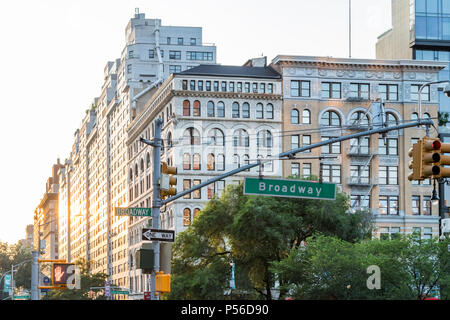 Broadway street sign at an intersection near Union Square Park in New York City Stock Photo