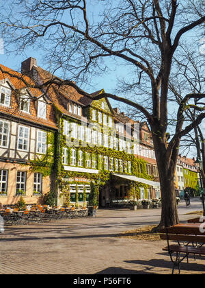 Traditional half-timbered buildings at the Ballhofplatz square in the old town and city center of Hannover Germany Stock Photo