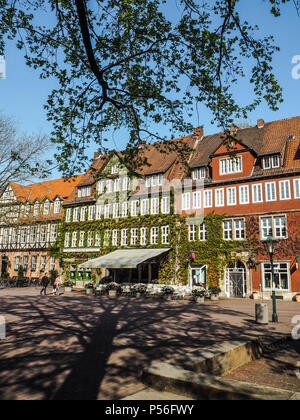 Traditional half-timbered buildings at the Ballhofplatz square in the old town and city center of Hannover Germany Stock Photo