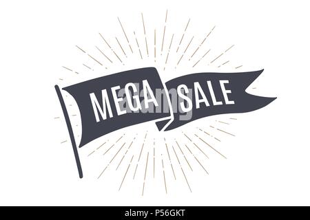 Flag Mega Sale. Old school flag banner Stock Vector