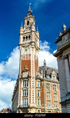 Belfry of the Chamber of Commerce. A historic building in Lille, the Nord department of France Stock Photo